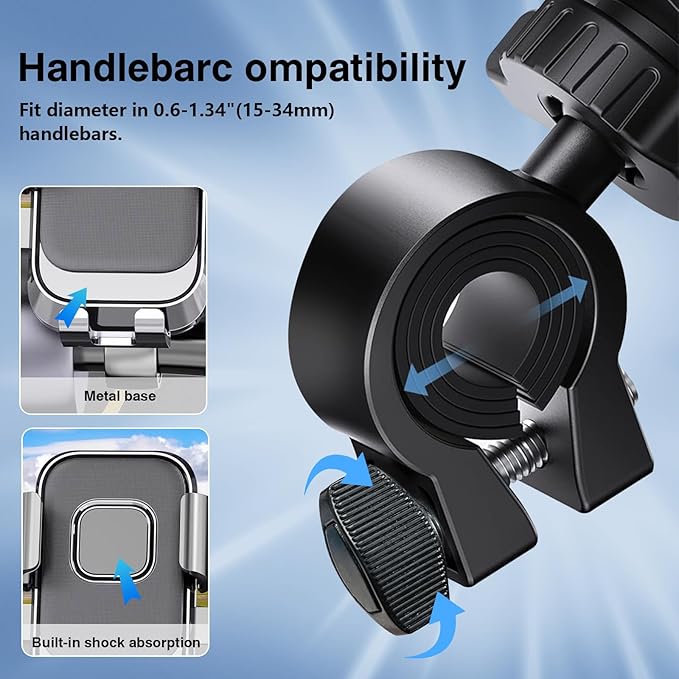 Bike Phone Mount for Motorcycle & Ebike – Anti-Shake Handlebar Phone Holder, Universal Cell Phone Mount, Easy Install, Fits iPhone & Android