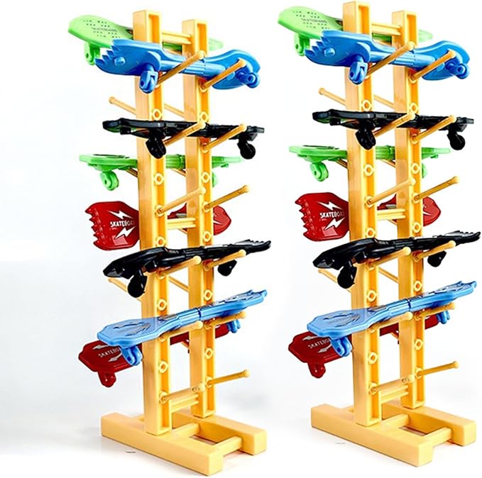 Hobby Fans Mini Finger Skateboard Display Rack 12 Slots Fingerboard Organizer Stand Storage Holder for Mini Finger Toys Soccer Bicycle Skateboard (Yellow)