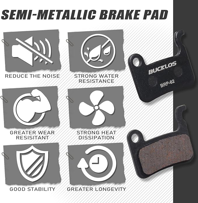 BUCKLOS Bike Disc Brake Pads - Bicycle Disk Brake Pads for Zoom/Shimano Deore XT XTR LX SLX Hone Alfine Saint for Ebike/Mountain Bike/Electric Bike/Road/Scooter