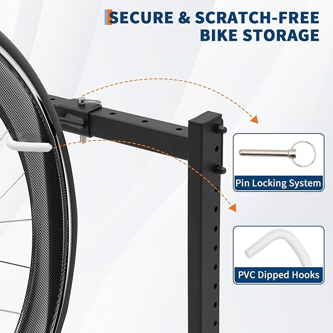 PeakPursuit Freestanding Bike Storage Rack for 5 Bikes, Heavy Duty 300LBS Vertical Bike Stand, Adjustable Height, Space Saving, Indoor/Outdoor Vertical Garage Bicycle Organizer