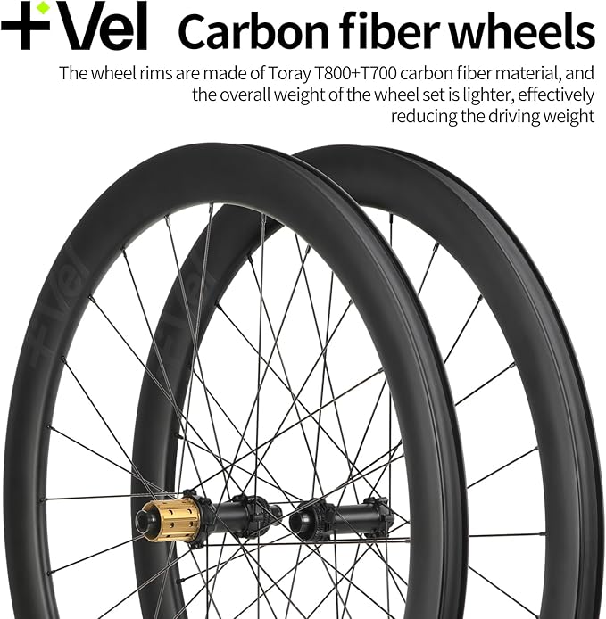 MEROCA VEL Road Bike Carbon Wheelset 700C Clincher Wheelset 50/60mm Deep Disc Brake Clincher/Tubeless Ready, 36T Ratchet Hub, Pillar Spokes