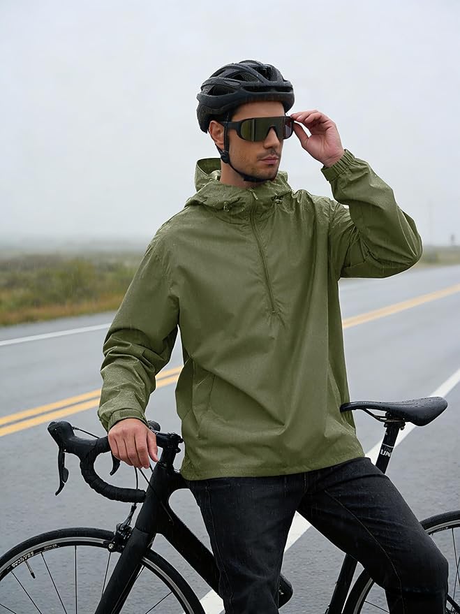 Men's Pullover Rain Jacket Waterproof Windbreaker Lightweight Packable Raincoat for Cycling Running Hiking Golf