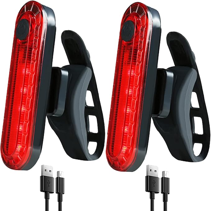 2 Pack USB Rechargeable LED Bike Tail Light Bicycle Rear Cycling Night Essential Reflector Seat Back Safety Lamp Waterproof Bright Warning Flash MTB Light for Men Women Kids
