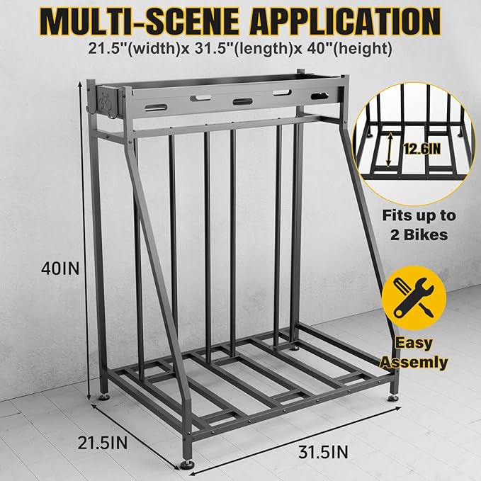 3 Bike Stand Steady Bike Rack Garage with Baskets Storage Indoor Bike Storage Rack Metal Floor Bicycle Station for Parking Suitable for Mountain, Hybrid, Adult and Kids Bikes