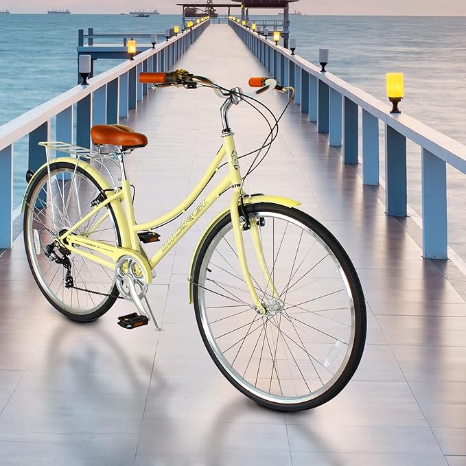 MICARGI 24/26 Inch Adult Cruiser Bicycle Hybrid Bike 1/7 Speeds Commuter Bike for Women, Men, Seniors,Step-Through or Step-Over Bike Steel Frame Multi Colors Style