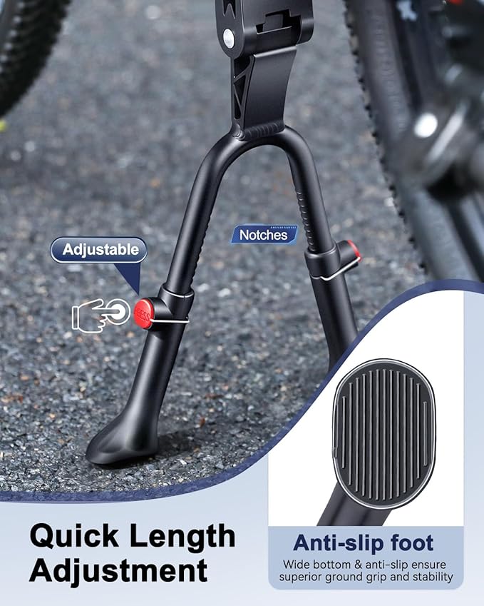WSDCAM Bike Kickstand, Adjustable Double Legs Bicycle Kick Stands for 24”-29” Adult Bikes, Aluminum Alloy Kickstand Non-Slip Center Mount for Mountain, Road, Cargo Bike, Auxiliary Bicycle Repair Tool
