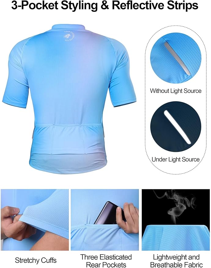 LAMEDA Men's Cycling Jersey Breathable Lightweight Short Sleeve Elastic Pro Road Bike Shirt Full Zip