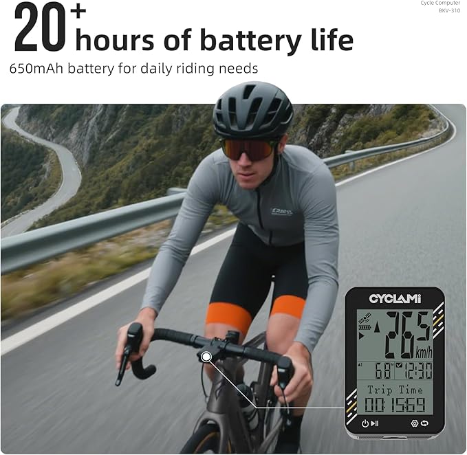 Bike Computer Wireless - 5-Satellite GPS Cycling Speedometer | 2.4" Sun-Readable Screen | 50g Ultralight | 20+H Battery IPX7 Waterproof Bicycle GPS for Road/MTB Bikes (No Bluetooth connection)