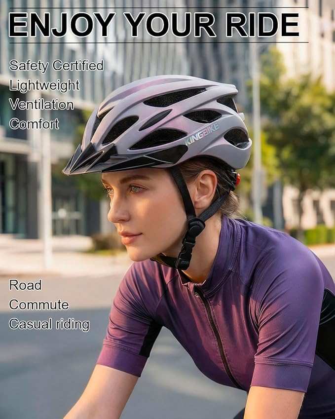 KINGBIKE Bike Helmet for Adult Men Women Youth Road Commute Mountain Cycling Helmets with USB Rechargeable Light Replaceable Padding and Visors Lightweight 20.4-23.6in