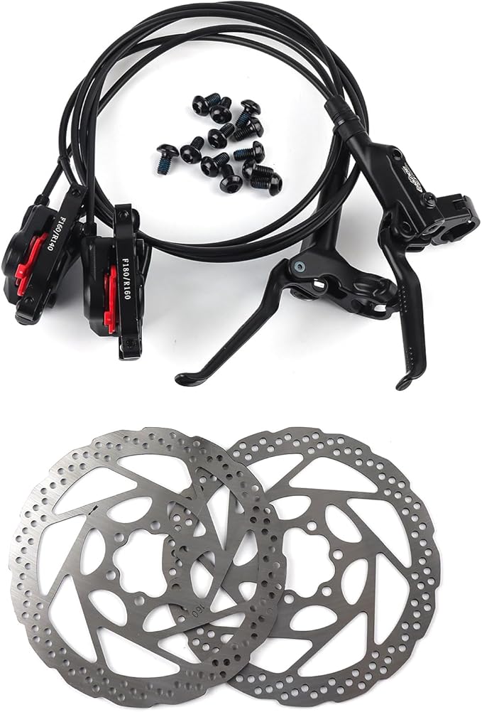 BOLANY Disc Brake Sets Oil Hydraulic MTB Bike Aluminum Alloy Left Front 800mm Right Rear 1400mm Brake Levers with is/PM Adapter Fit MTB Fat Bike E-Bike