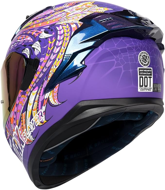 HAX Obsidian Pro Full Face Dual Visor Adult Motorcycle Helmet for Motorbike Street Bike with Pinlock Ready DOT Approved Slyer Purple S