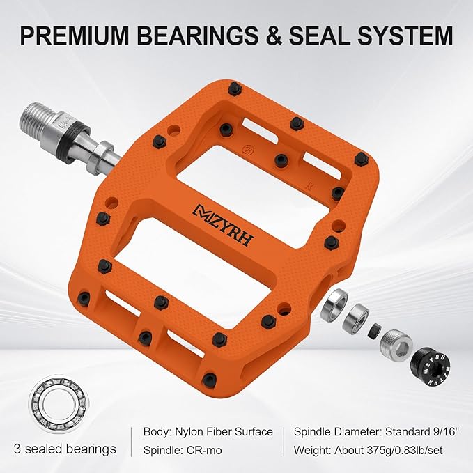 MZYRH Mountain Bike Pedals 9/16" 3 Sealed Bearings Lightweight Non-Slip Nylon Fiber Bicycle Platform Pedals for Road BMX MTB