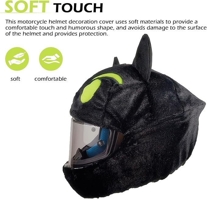 Full Face Motorcycle Helmet Cover, Scratch-Resistant Motorcycle Headgear Protective Cover, Funny Cute Cartoon Fluffy Plush Helmet Decoration, for Most Full Face Headgear (Green)