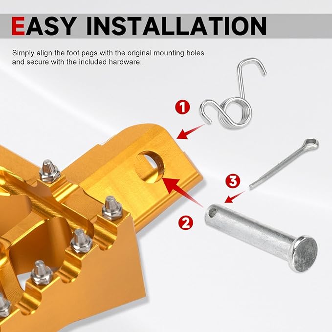 Mini Bike Foot Pegs CNC Anti-Slip Wide Footpegs for CRF50 CRF70 Coleman CT100U CT200U BT200X CC100X CRF XR50 70 110 125 SSR Apollo TaoTao Motorcycle Dirt Bike Pit Bike Pedals (Gold)