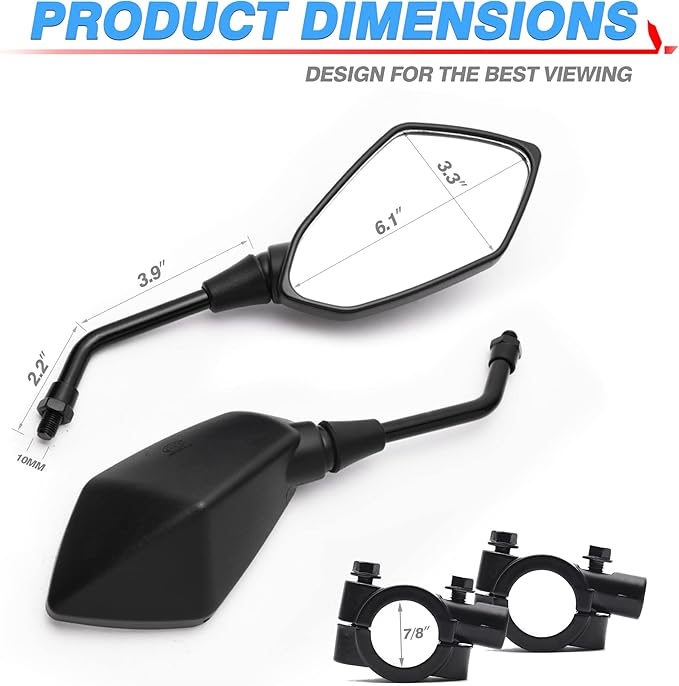 MICTUNING Universal Hawk-eye Motorcycle Convex Rear View Mirror - with 10mm Bolt, Handle Bar Mount Clamp Compatible with Cruiser, Suzuki, Honda, Victory and More