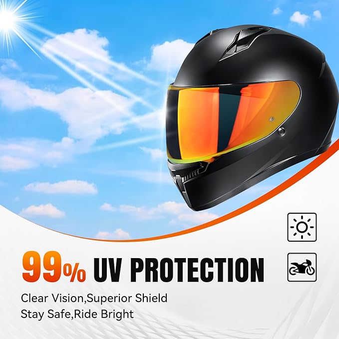 LKV HJ-34P Helment Visor Replacement - HJC C10 Motocycle Helmet Visor UV Protection Face Shield Compatible With HJ34P HJC C10 (Gold Red)