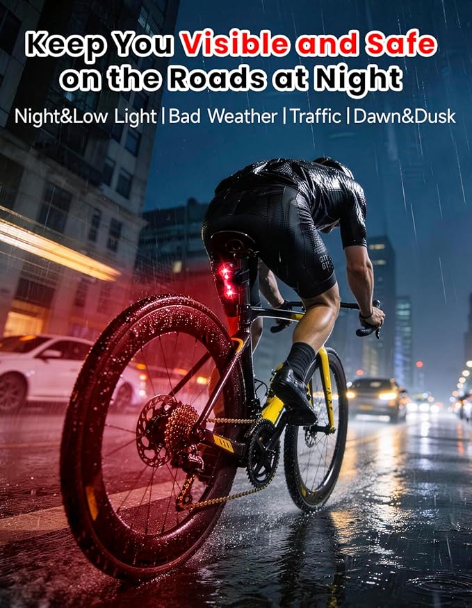 Bright Rear Bike Light with Built-in Hidden Anti-Theft GPS Tracker (iOS Only), USB-C Rechargeable & Waterproof Safety Bicycle Taillight for Night Cycling, Road & Mountain Bikes, Easy Strap Attachment