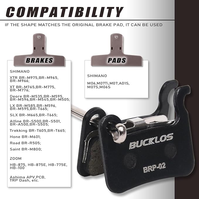 BUCKLOS Bike Disc Brake Pads - Bicycle Disk Brake Pads for Zoom/Shimano Deore XT XTR LX SLX Hone Alfine Saint for Ebike/Mountain Bike/Electric Bike/Road/Scooter
