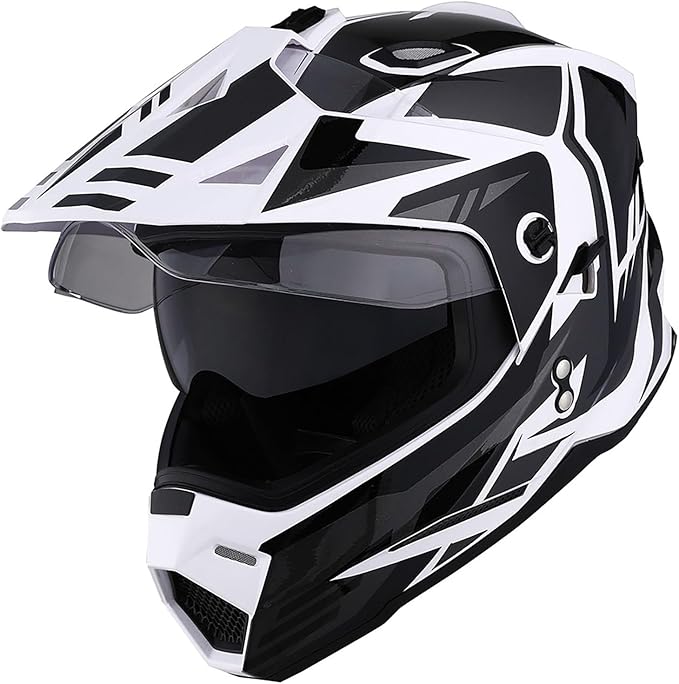 1Storm Youth Kids Dual Sport Dual Visor Motorcycle Motocross Off Road Full Face Helmet Matt Black