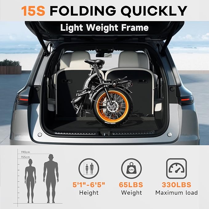 1000W Folding Electric Bike,48V 20AH Removable Battery E Bike,30+MPH,80 Miles Max Range Electric Bike for Adults,20" Fat Tire Foldable ebike,Adult Electric Bicycle for Commute Beach Snow