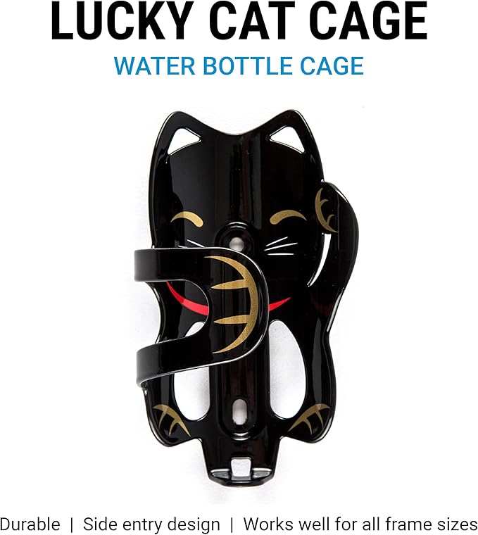 Portland Design Works Water Bottle Cage - Lightweight Water Bottle Holder for Bikes, Lucky Cat Cage, Black
