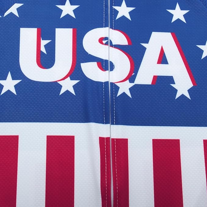 Lo.gas USA Cycling Jersey Men Short Sleeve Bike Biking Shirts American Flag Road Bicycle Clothing Full Zip with Pockets