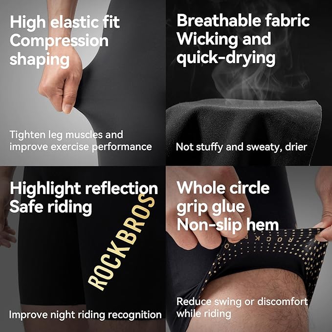ROCKBROS Men’s Bike Shorts with Padded Cycling Road Biking Riding Breathable Shorts Tight for Men