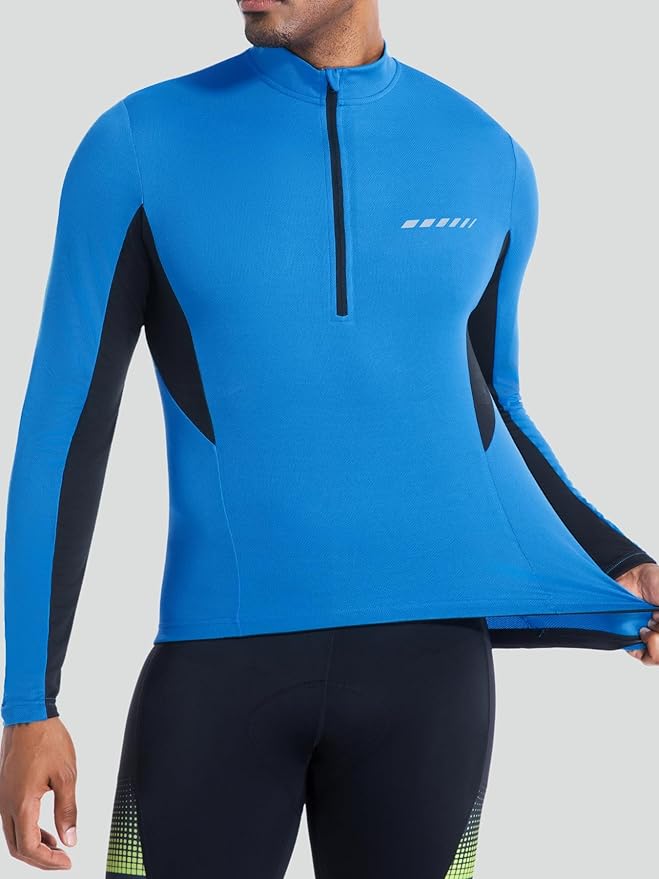 qualidyne Men’s Cycling Jersey Long Sleeve, Quick Dry Moisture-Wicking, UPF 50+, Half Zip Bike Shirt with 3+1 Pockets
