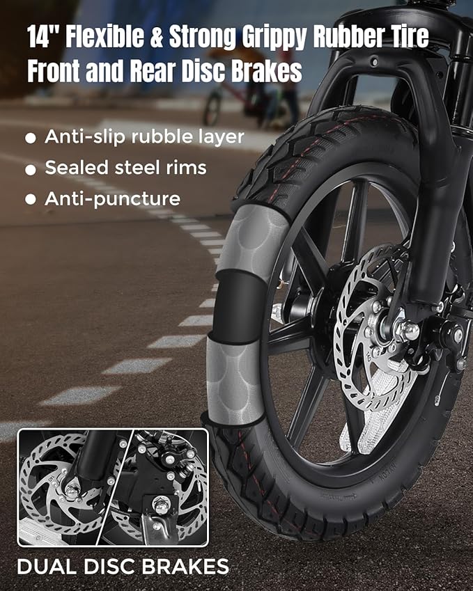 ANCHEER 14" Folding Electric Bike for Teens, 500W Max Motor, 22MPH City Ebike, Triple Shock Absorber, 48V 374Wh Battery, Brake Taillight, Cruise Control, Electric Bicycle for Adults, UL2849 Compliant