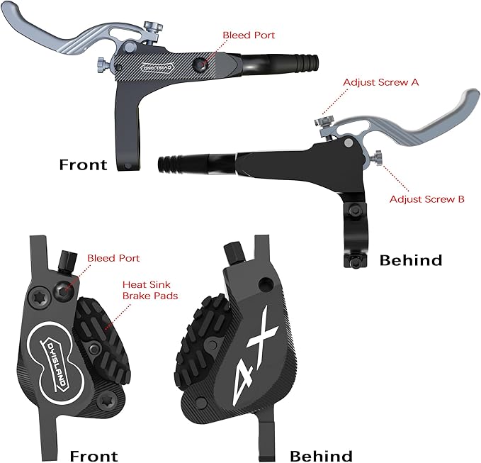 SD-230X MTB Hydraulic Disc Brake Set 2-Pistons/4-Pistons,Aluminum Front and Rear Two-Finger Brake levers,Brake Kit for Mountain Bike