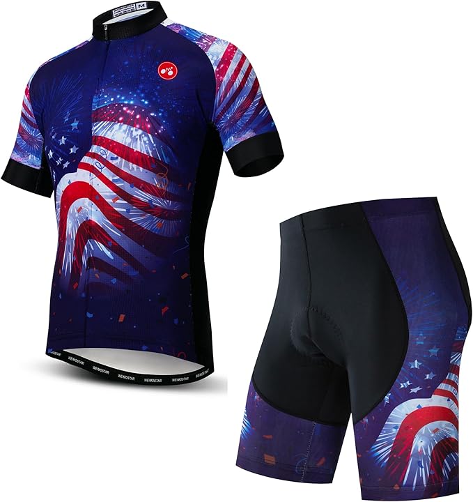 Hotlion Men's Cycling Jersey Sets Gel Pad Summer Bike Clothing Suit Breathable Bike Clothes with 3 Rear Pockets