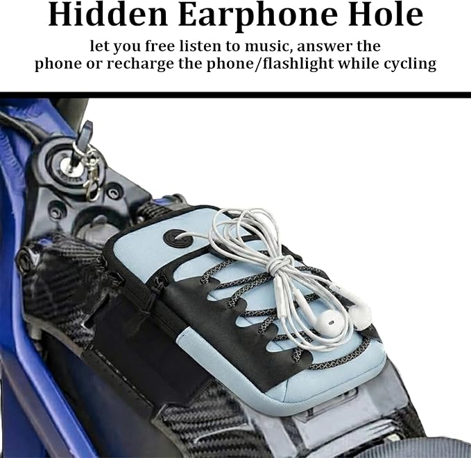 Motorcycle Handlebar Storage Bag with USB Charging Port, Waterproof Front Pouch for Sur-ron Light Bee X Segway, Compact Handlebar Bag for Phone Wallet Tools, Easy Install (Blue)