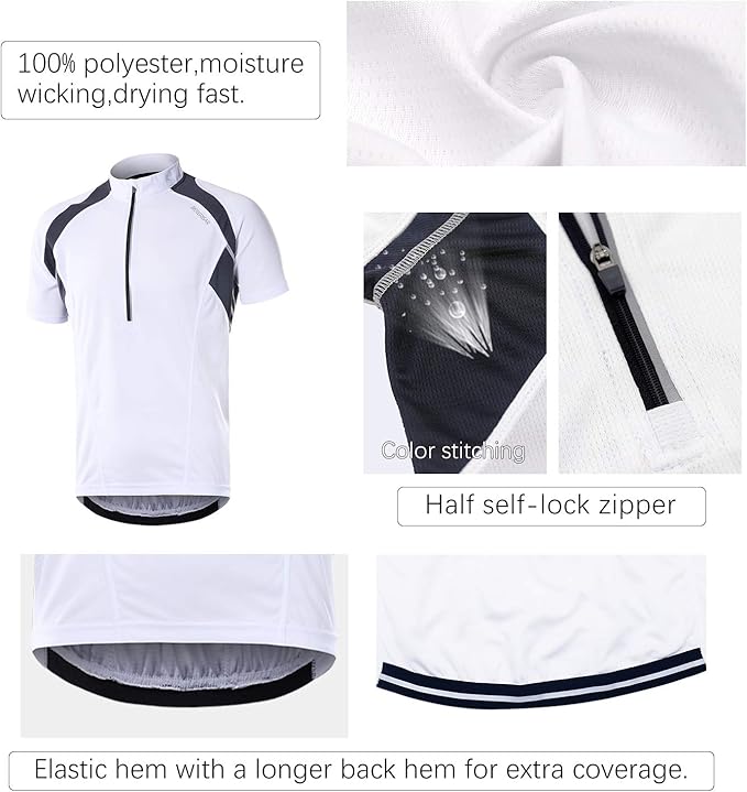 BERGRISAR Men's Half Zipper Cycling Jersey Short Sleeves Bike Bicycle Shirts with Zipper Pocket Quick-Dry Breathable BG060