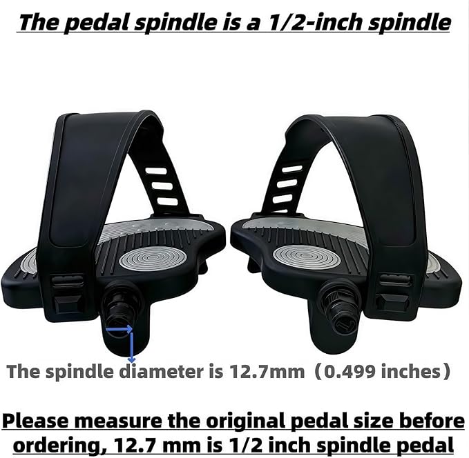 YBEKI Pro-Grade Exercise Bike Pedals with Adjustable Straps - 9/16" & 1/2" Spindle for Indoor Peloton/Schwinn/Spin Bikes | Heavy-Duty PP Plastic & PVC Straps + 500lb Capacity