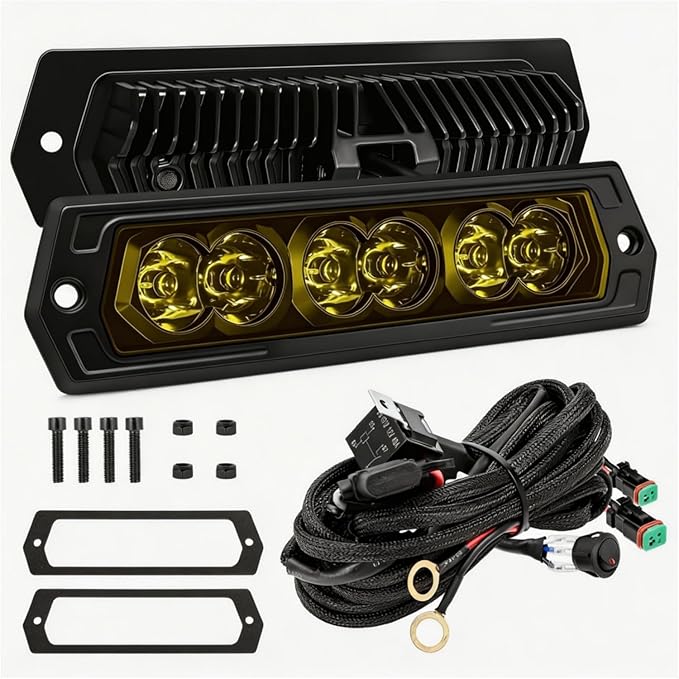 Flush Mount LED Pods, YCHOW-TECH 7inch 12,000LM Amber CREE LED Driving Lights Spot Beam Reverse Backup Light Flush Light Bar Off Road Lights Work Light for Truck Pickup UTV ATV SUV Boat 4x4 Car