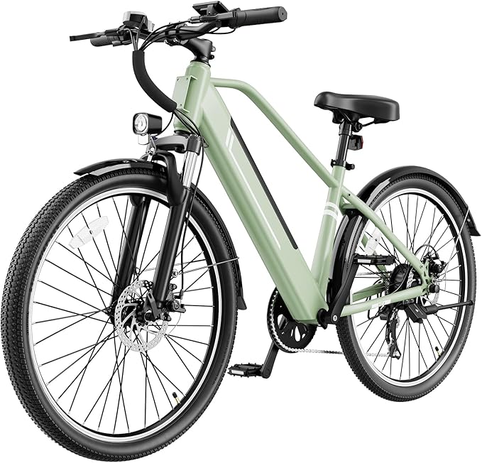 Electric Bike for Adults, Ebike 1000W Peak Motor, 25MPH Commuter Ebike, Up to 40 Miles Range, 26" Electric Bicycle for Adults with 375WH Removable Battery, All-Terrain E-Bike for Leisure(Green)