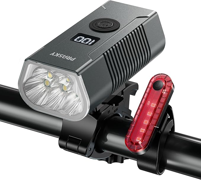 Bike Lights for Night Riding, USB Rechargeable Mountain Bicycle Headlight, Super Bright, Waterproof, 6+4 Light Modes Bike Light Set for Cyclists and Commuters