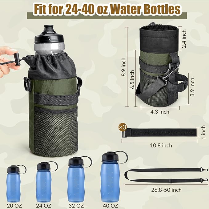 WOTOW Bike Water Bottle Holder- Insulated Bicycle Cup Holder with Shoulder Strap, Bike Drink Holder with Phone Storage for Adult Kids, Handlebar Cycling Water Bottle Cage for Mountain Touring (Large)