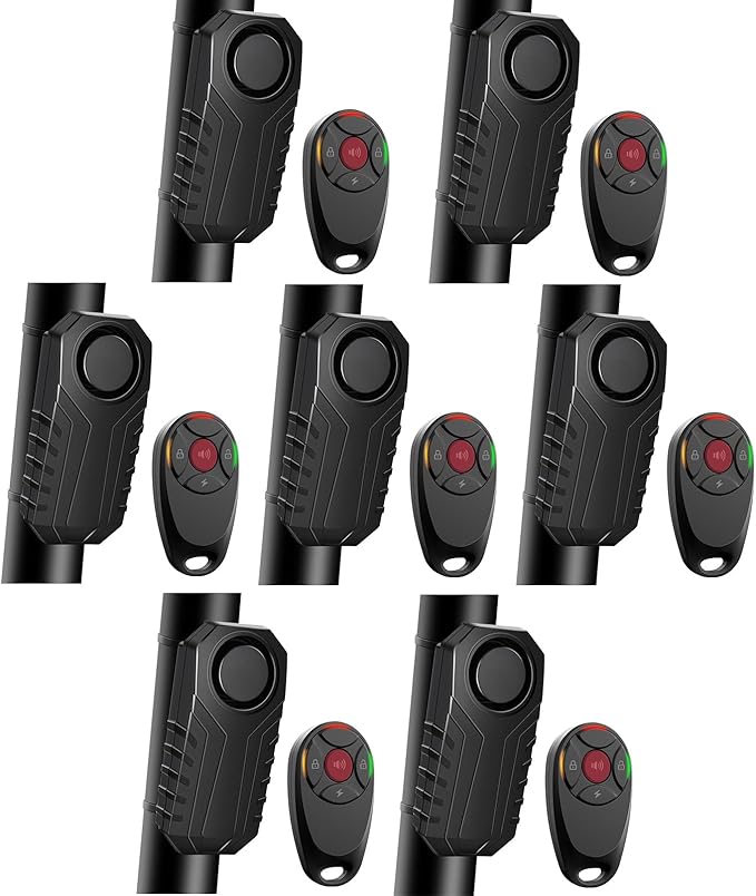 113dB Bike Alarm,Motorcycle Alarm,Burglar Vibration Motorcycle Bicycle Alarm Security System IP65 Waterproof, Suitable for Scooter Vehicle Trailer Car Door Window Electric Bike Accessories, 7PC