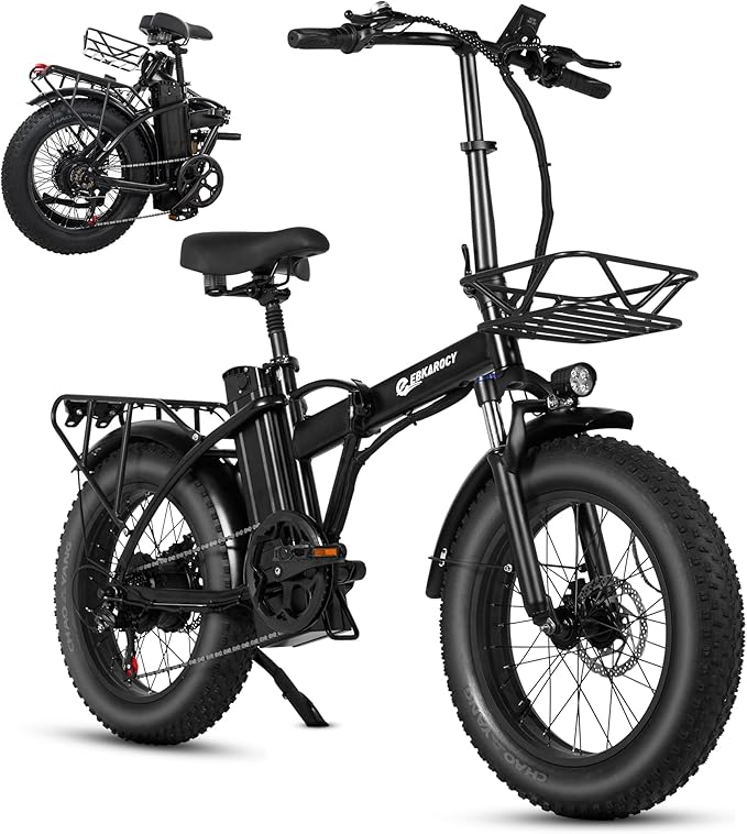 EBKAROCY 750w Folding Electric-Bike for Adults Electric with 48V 15AH Removable Battery, 30MPH & 68+Miles, 20" Fat Tire for City/Beach/Snow