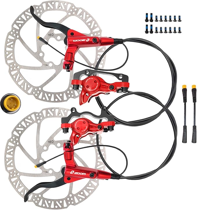 Zoom eBike Hydraulic Brake Upgrade Kit – 2/3 PIN Male Waterproof Power-Off Sensor Connector, Pre-Bled Brake Levers & Calipers with 160mm Rotors