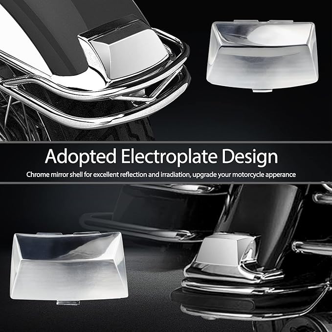 NTHREEAUTO Front Rear Chrome Fender Light Lens Fender Tips Mud Guards Covers w/LED Bulbs Compatible with Harley Electra Glide Ultra Classic Road King Softail FLHR FLSTC FLHTC(Mirror Shell)