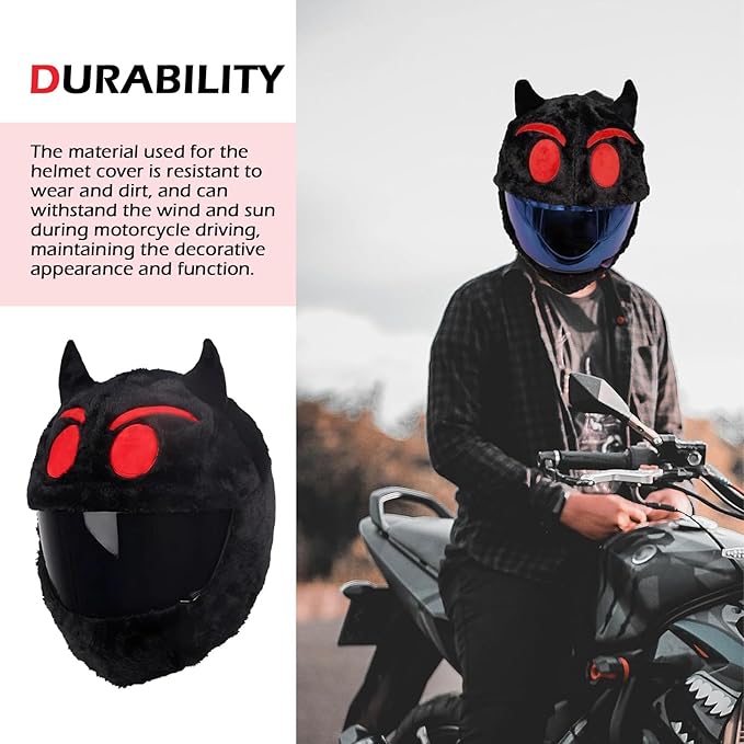 Full Face Motorcycle Helmet Cover, Scratch-Resistant Motorcycle Headgear Protective Cover, Funny Cute Cartoon Fluffy Plush Helmet Decoration, for Most Full Face Headgear (Red)