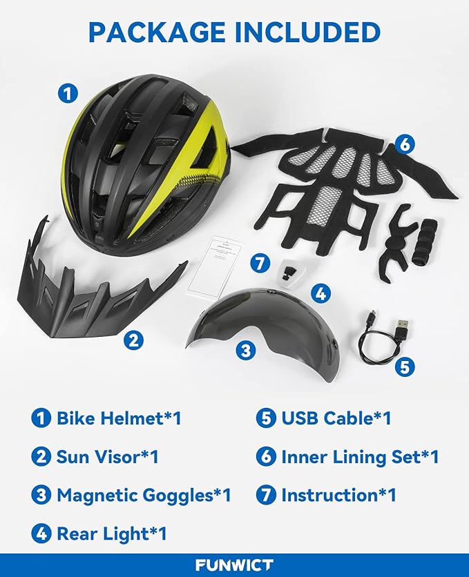 Adult Bike Helmet with Visor and Goggles for Men Women Mountain Road Bicycle Helmet Rechargeable Rear Light Cycling Helmet