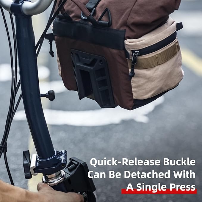 Rhinowalk Bike Handlebar Bag for Brompton Folding Bike Quick Release Bicycle Front Bag with Shoulder Strap Rain Cover for Urban Cycling (Brown)