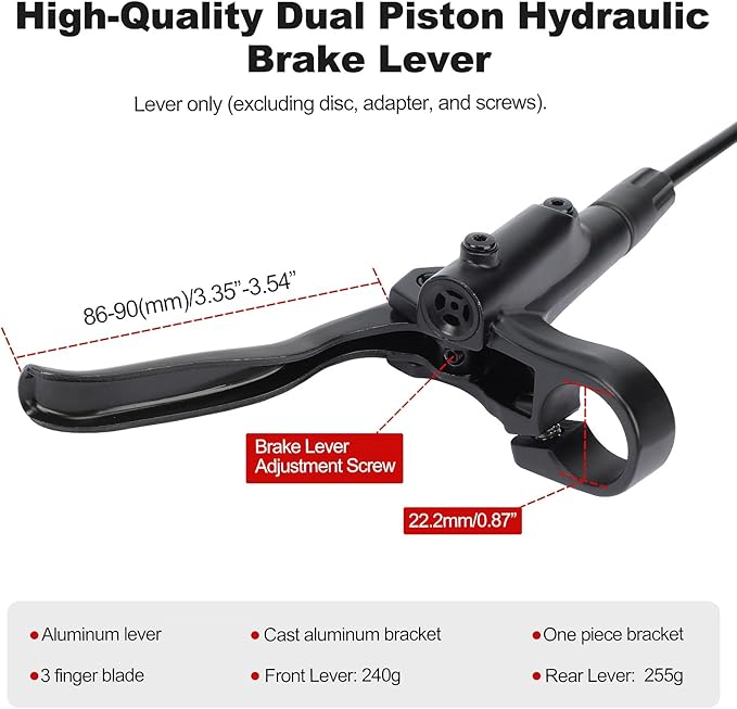 Hydraulic Disc Brake Set for Mountain Bike, Front and Rear Brakes, 160mm Rotor, 800mm/1600mm Cable Length