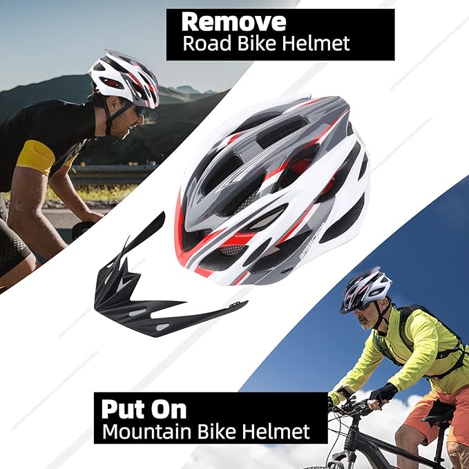 Basecamp Bike Helmet for Women Men with LED Safety Light Removable Sun Visor Lightweight Bicycle Helmet Adjustable Breathable Mountain & Road Cycling Helmets for Adult