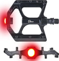 Bikeroo Black Light Up Mountain Bike Pedals for Night Morning, MTB Platform w/Grip Pins, All Metal Construction, 9/16" Spindle