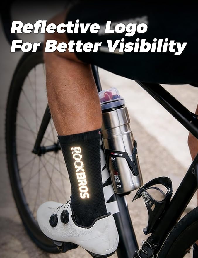 ROCKBROS Cycling Socks,Crew Length,Breathable & Non-Sticky with reflective logo,Long-Lasting Durability,All Seasons for Men Women Bike Socks
