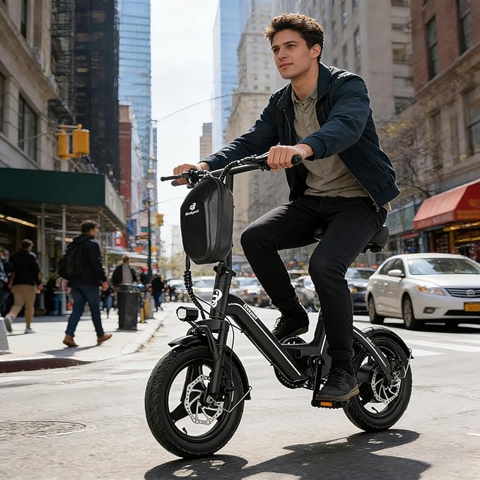 Bodywel Electric Bike for Adults, 14" Mini Foldable Ebike, 750W Peak Motor, 36V 10Ah Battery, 20 MPH, 18-25 Miles Range, City Commuter